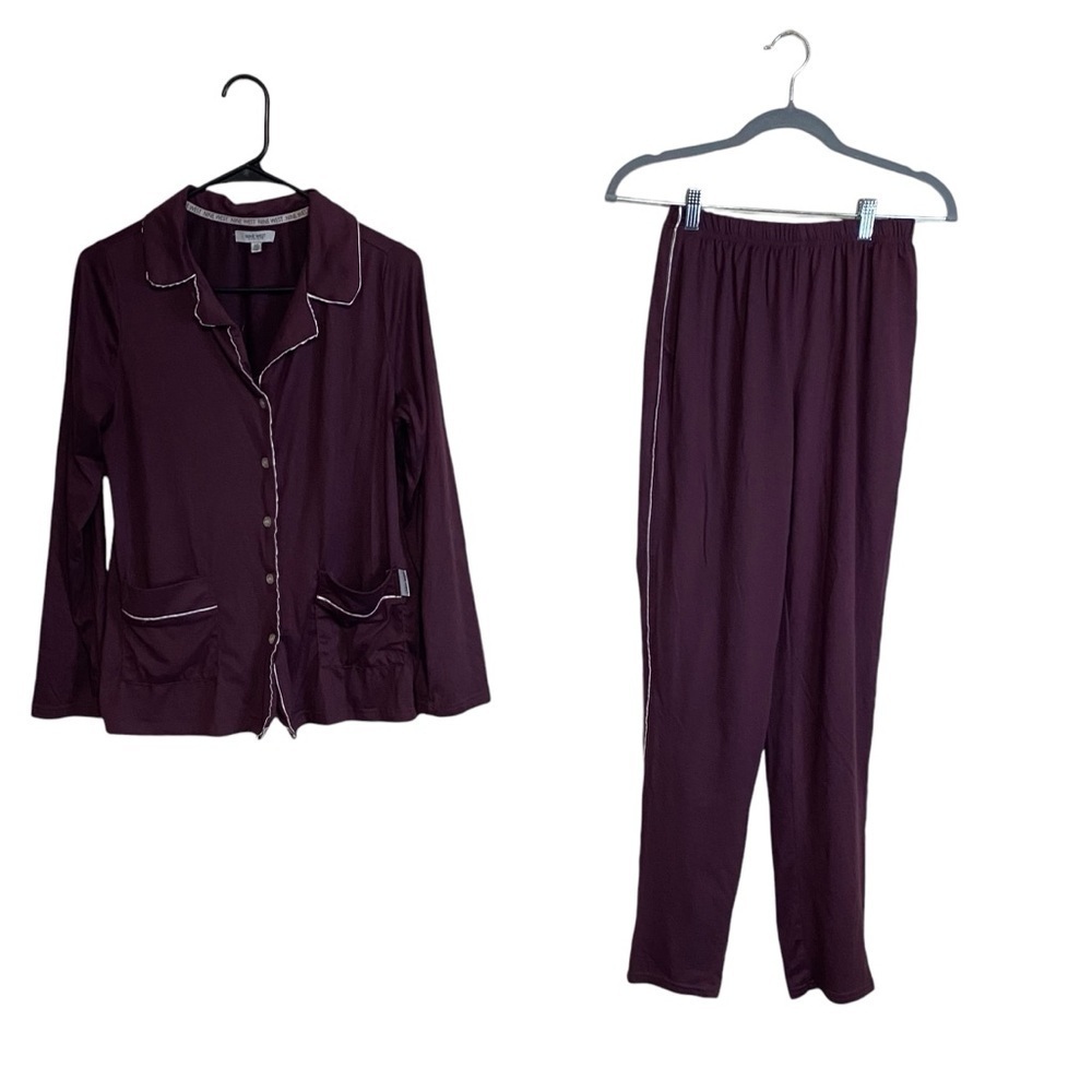 Nine West Ladies PJs Burgundy Sz SP. Button Up Top Elastic Waist Pockets Soft